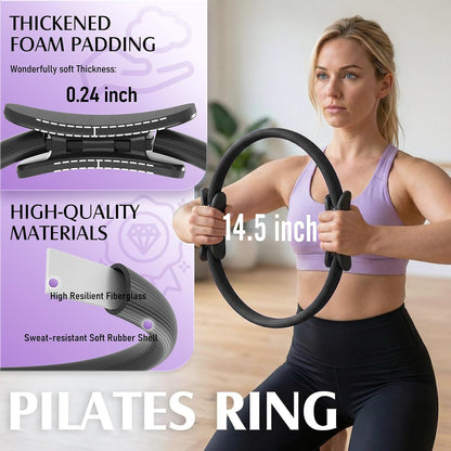 JKSHMYT Pilates Ring Fitness Circle for Women, Pilates Equipment – 14.5" Home Magic Exercise Workout, Better me Pilates Essentials Starter Set for Beginners Toning Inner Thighs, Arms and Core