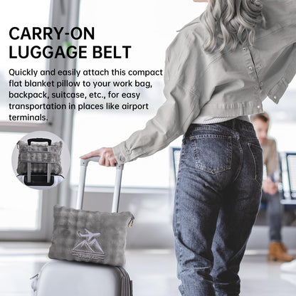 Travel Blanket and Pillow-2-in-1, Ultra-Soft&Compact, One-Piece Airplane Blanket with Hand Luggage Belt and Backpack Clip,Travelers Accessories Gifts, 61x43 Inches (Blue)