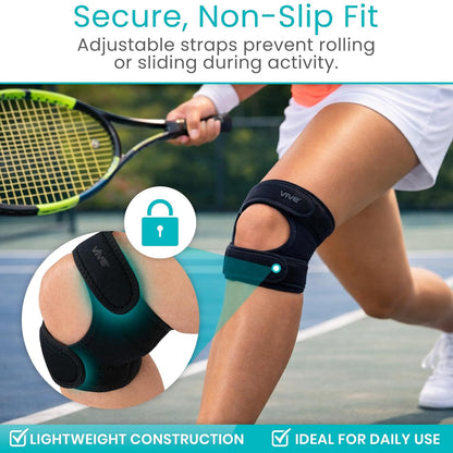 Vive Dual Patellar Tendon Support Strap - Knee Stability Brace for Men & Women, Patella Stabilizer Band for Pain Relief & Mobility, Meniscus, Tendonitis, Running, Arthritis, Injury Recovery (Medium)