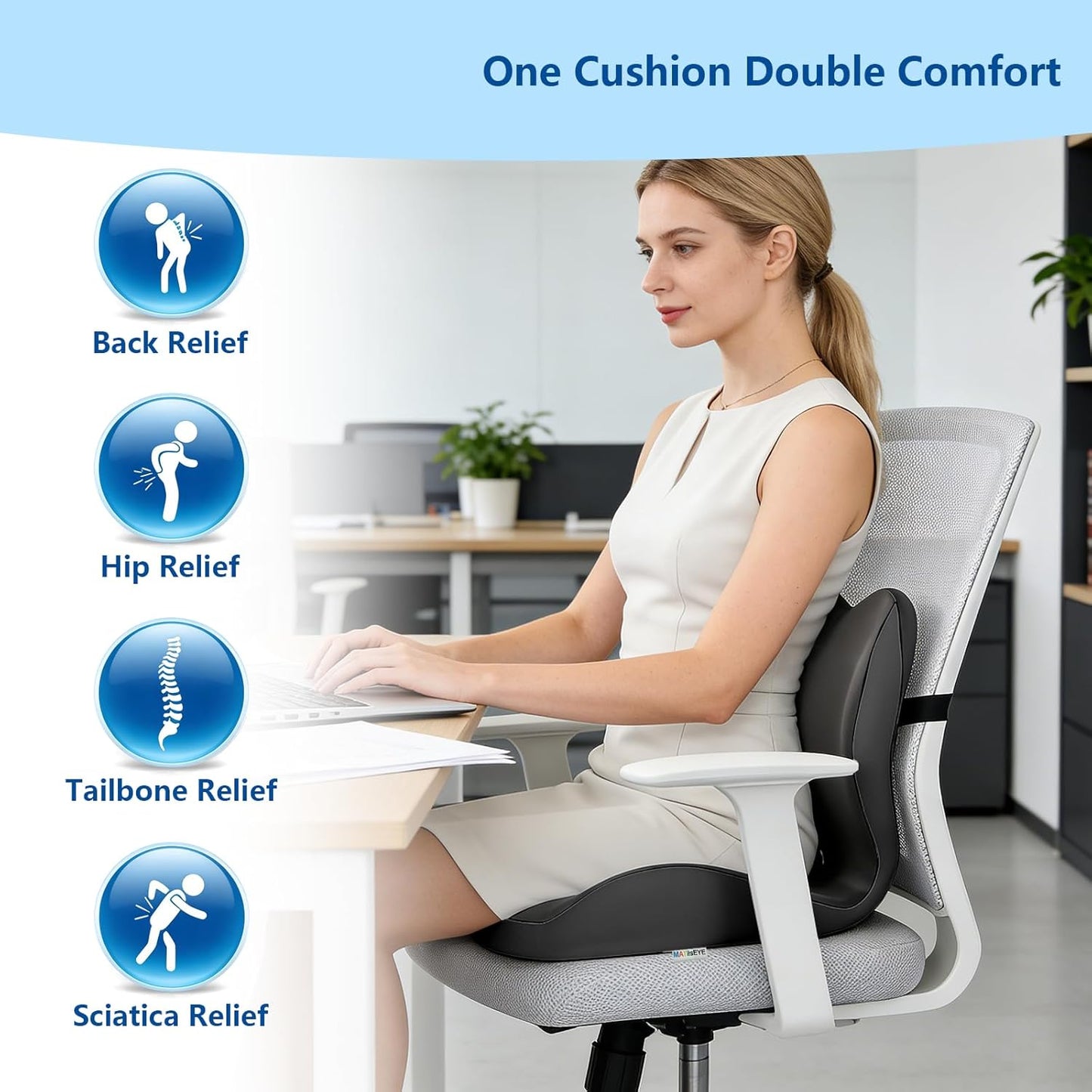 2026 Upgraded Orthopedic Memory Foam Seat Cushion with Adjustable Strap, Coccyx & Sciatica Pain Relief, Washable Non-Slip, Ergonomic Support for Office Chair, Car & Wheelchair (Dark Grey)