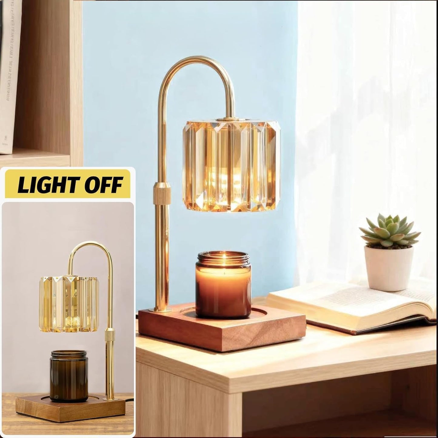 Yuichoy Candle Warmer Lamp with Timer, Dimmable Electric Candle Wamer Adjustable Height, Gifts for Women Mom, Glass Modern Candles Melter Lamp, Black