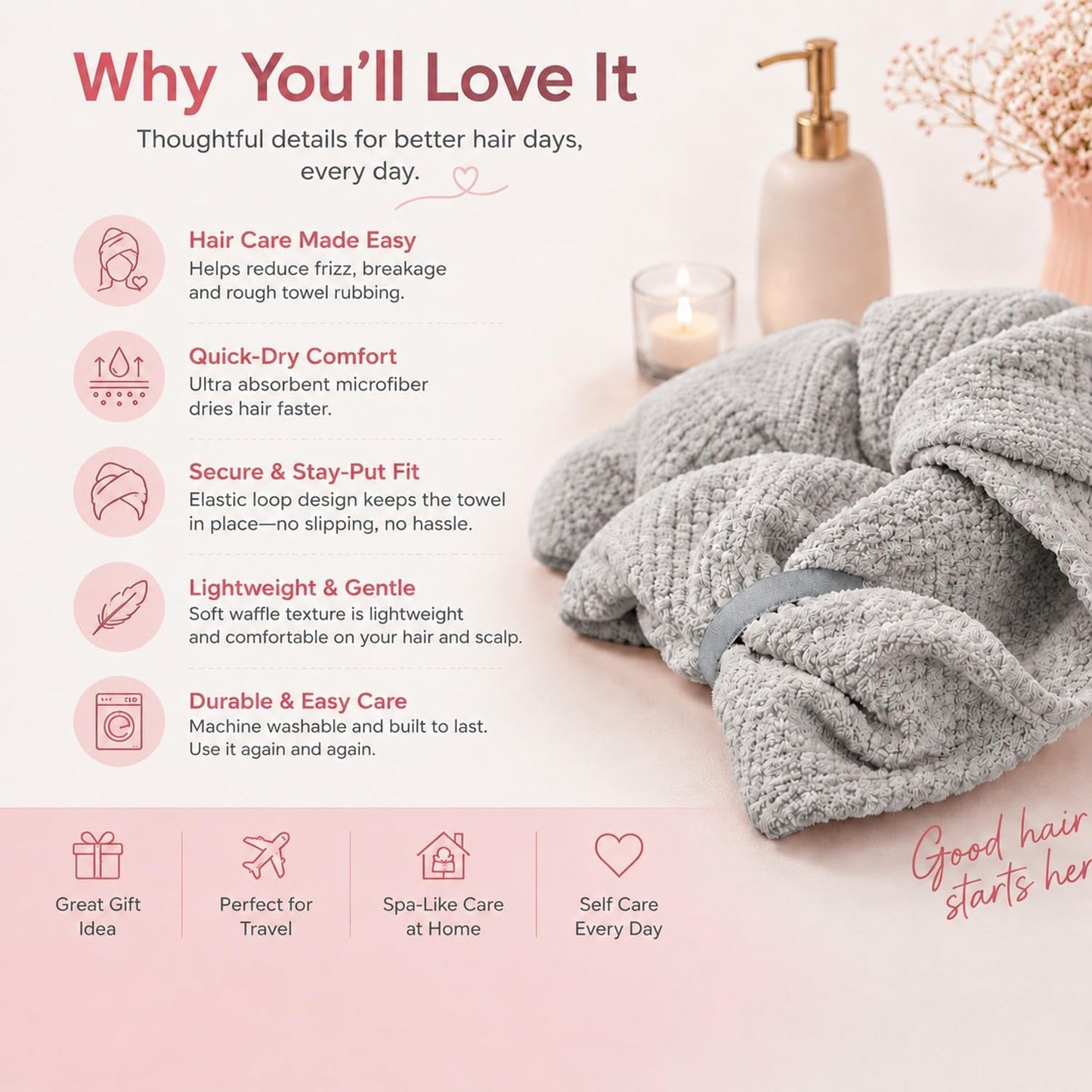 Large Hair Towel Wrap for Women, Quick-Dry Turban, Ultra Absorbent & Anti-Frizz, Ideal for Long, Thick & Curly Hair, Soft Lightweight Microfiber Drying Towel (24x42, Blue)