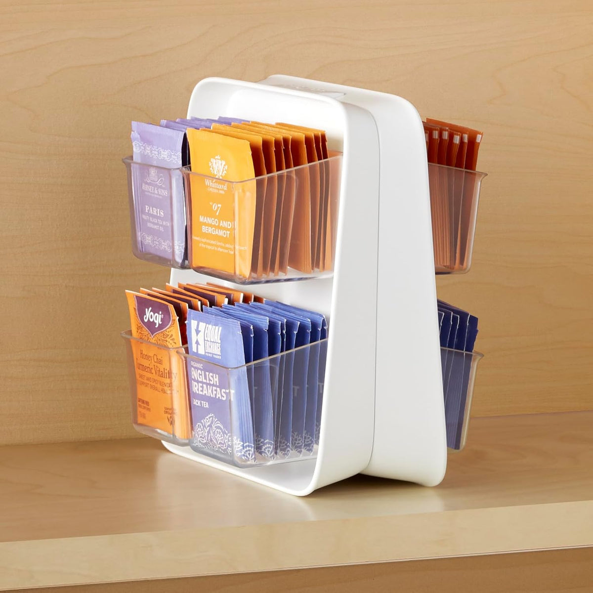 YouCopia TeaStand Tea Bag Organizer with Clear Removable Bins, Cabinet or Pantry Storage Caddy, 80-Bag