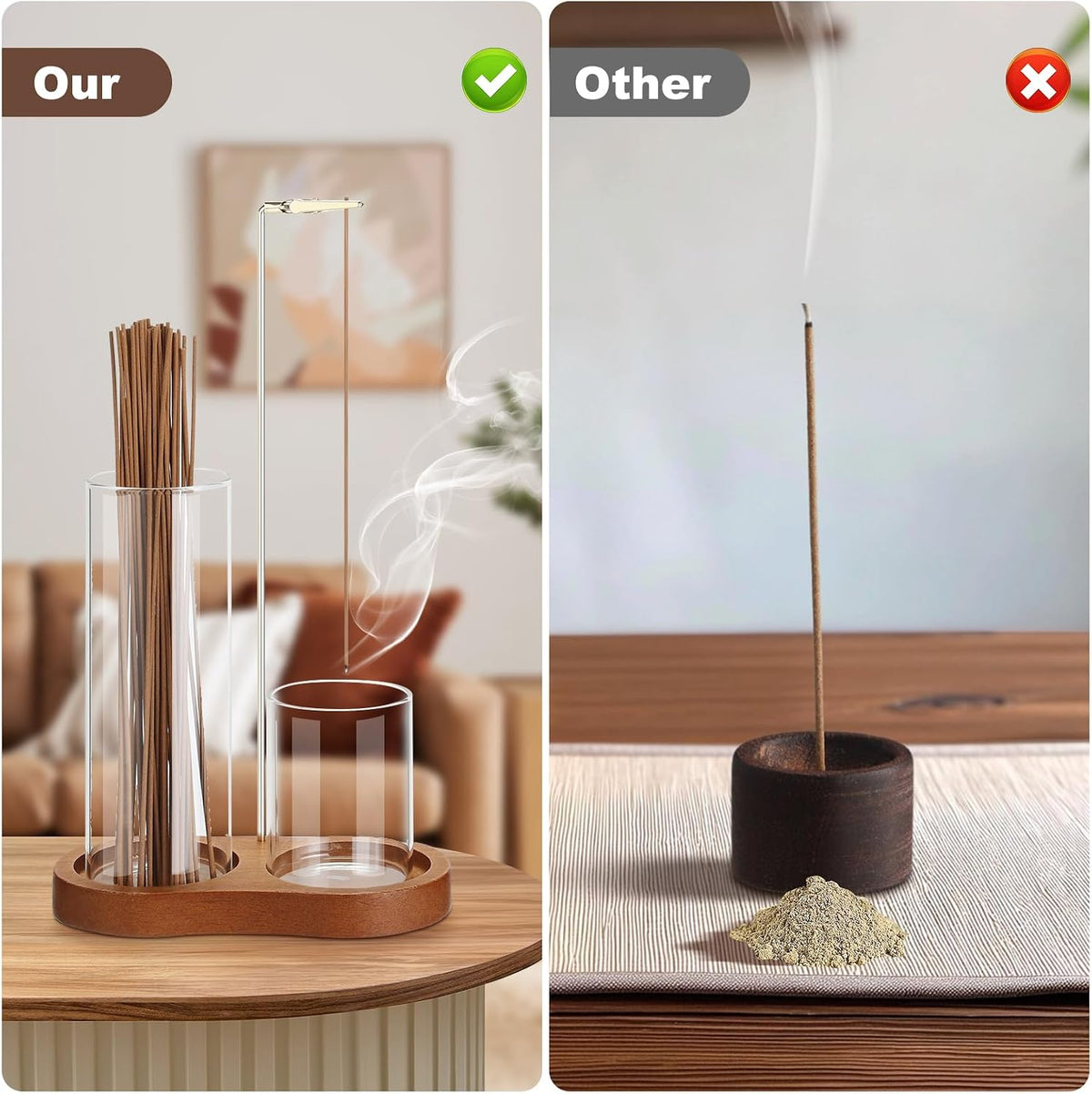 2 in 1 Incense Holder for Sticks, Incense Burner Holder with Glass Ash Storage and Incense Sticks Organizer, Insence-Stick Holder for Yoga Spa Meditation Home Decor