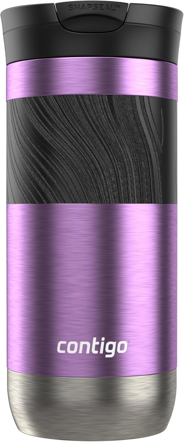 Contigo SNAPSEAL Insulated Stainless Steel Travel Mug with Grip 20oz. Blue Corn Transparent Satin & Midnight Berry