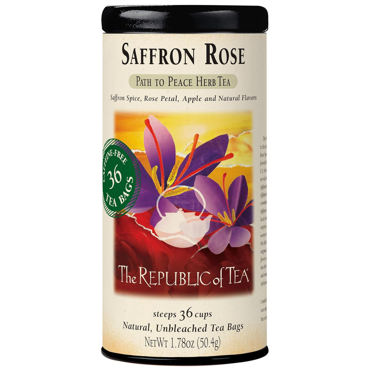 The Republic of Tea Saffron Rose Herbal Tea, Caffeine Free, 36 Count