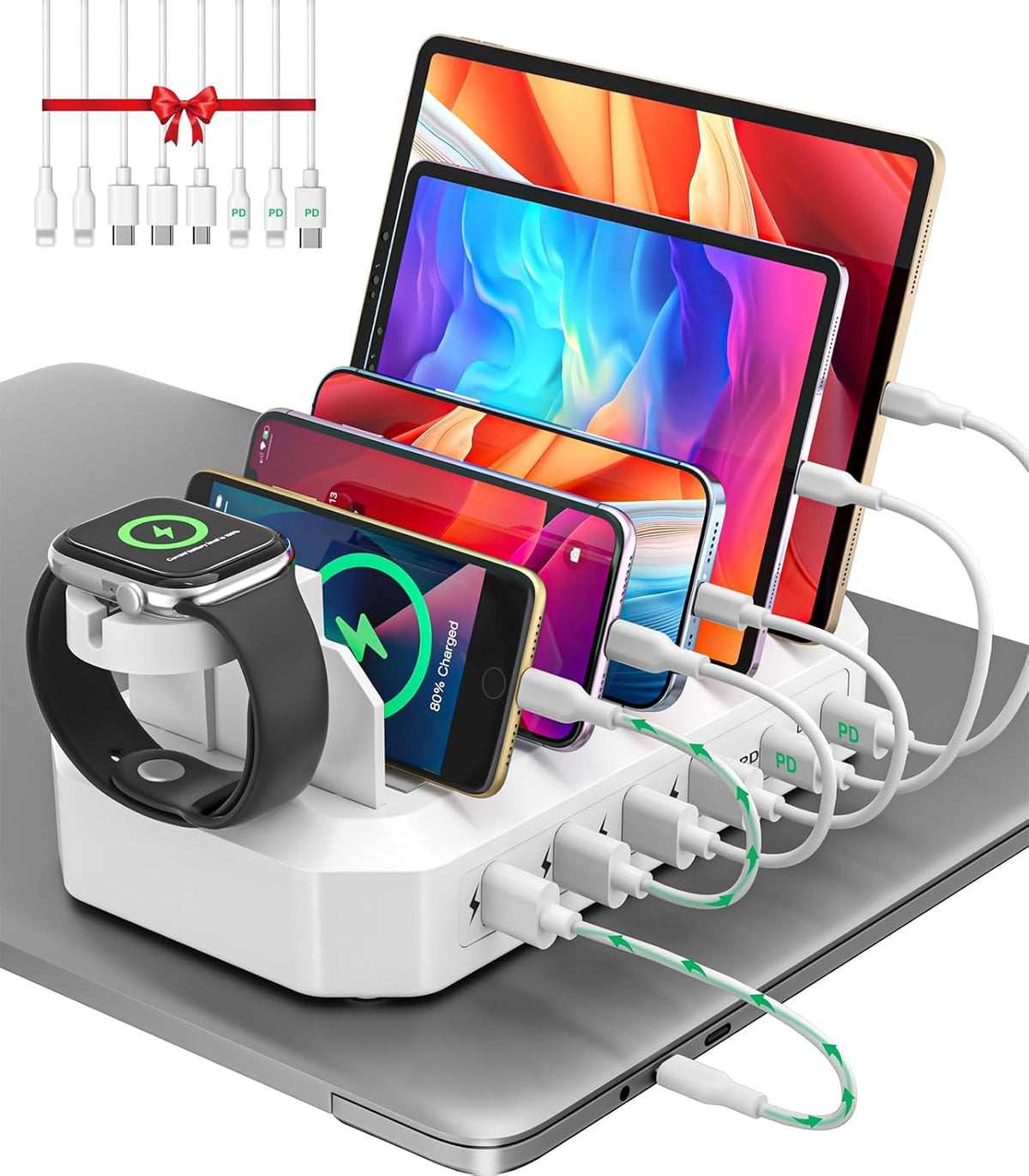95W USB Charging Station for Multiple Devices 6-Port Charger Organizer Dock