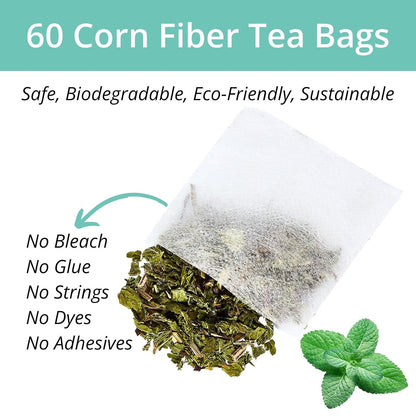 60 Lemon Balm Tea Bags - VitalForest Dried Lemon Balm Leaves Tea -1.5g/Bags, Calming Herb, Stress Relief & Sleep Support, Non-GMO, Caffeine-Free