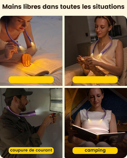 Glocusent Neck Book Light, 1200mAh Rechargeable Neck Reading Light, Hands Free Book Lights for Reading at Night, 5 Colors & 5 Brightness, Private Lightweight Book Reading Light in Bed for Book Lovers