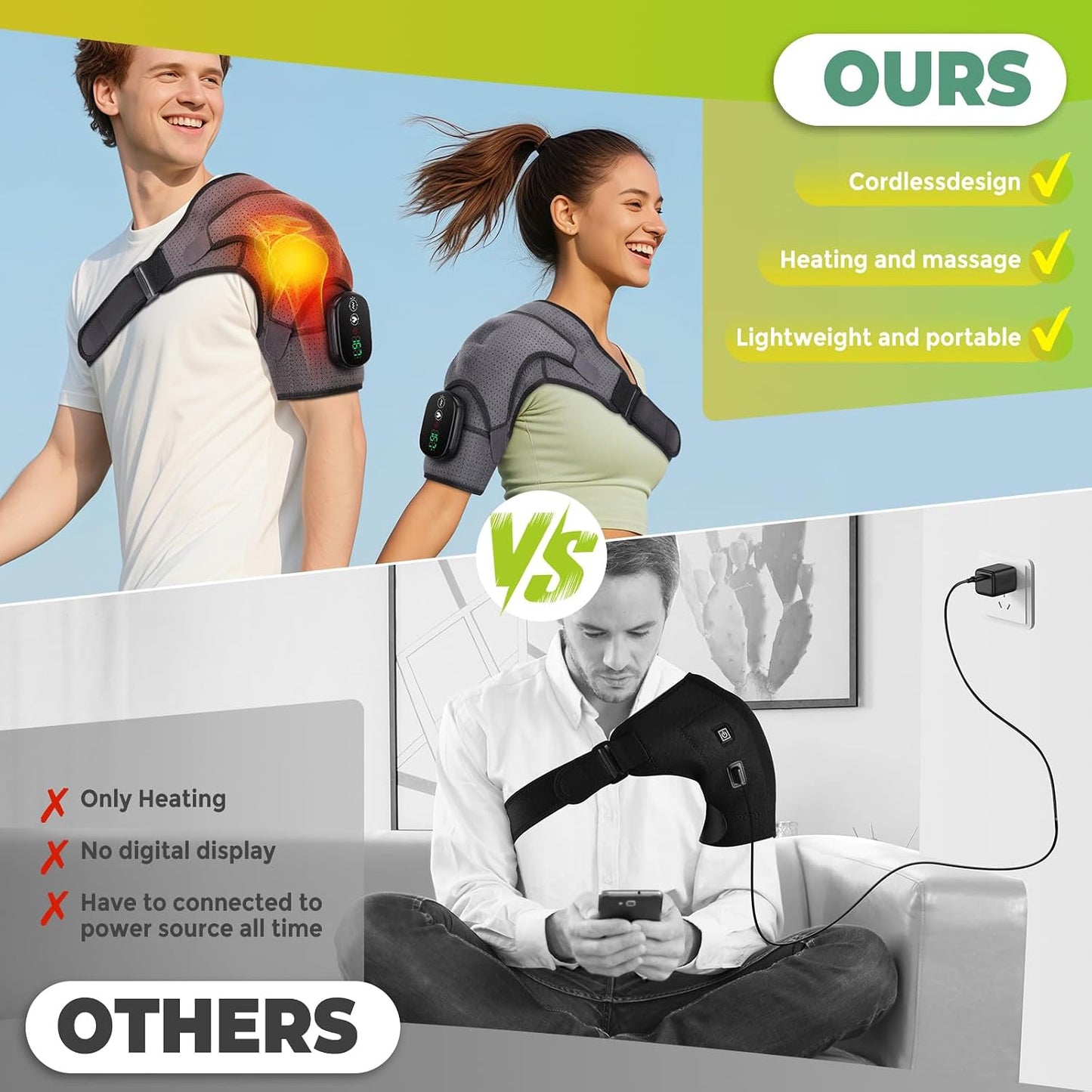 Shoulder Heating Pad with Massage, FSA Eligible Items List, Shoulders Massager for Pain Relief, Left Right Heated Shoulder Wrap for Rotator Cuff & Shoulder Brace Support, HSA Approved Products Only