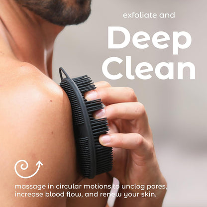 MainBasics Silicone Body Scrubber, Pink, Exfoliate | Dual-Sided, Shower Exfoliator, For Men & Women, Loofah Alternative