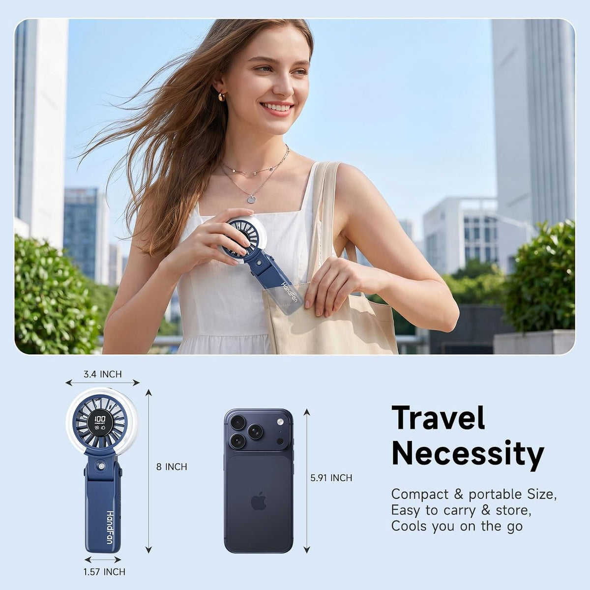 HandFan 4000mAh Handheld Turbo Misting Fan, 100 levels Adjustable High Speed Mister Fan, Portable Spray Water Mist Fans, Foldable Mini Hand Fans for Summer Beach Travel Concerts Disney(Royal Blue)