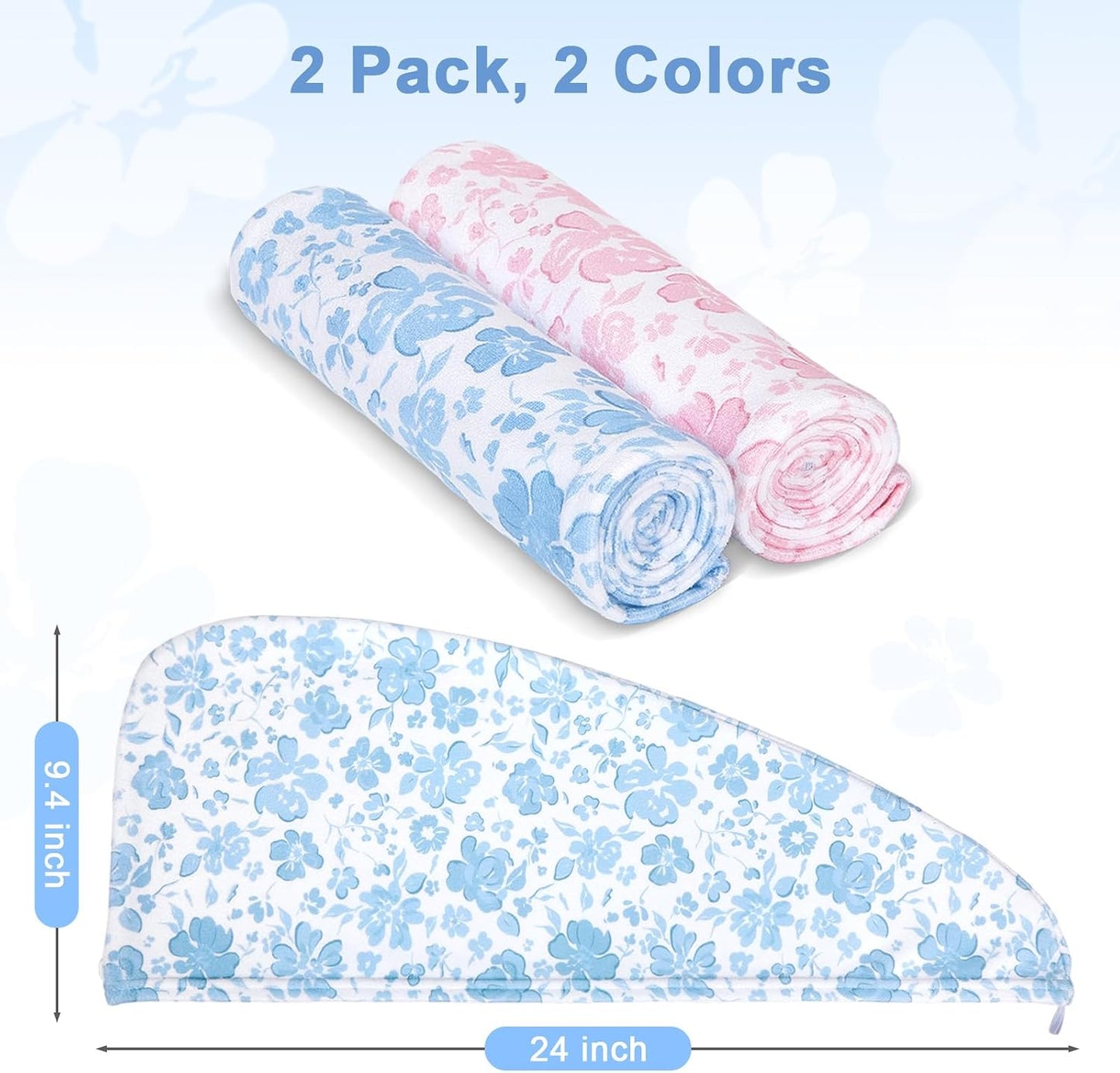 Unicorn Castle Microfiber Hair Towel for Kids 2Pack Hair Wrap Towels Absorbent Hair Drying Towel Wrap Hair Turbans for Curly Thick Hair, Pink White Strawberry