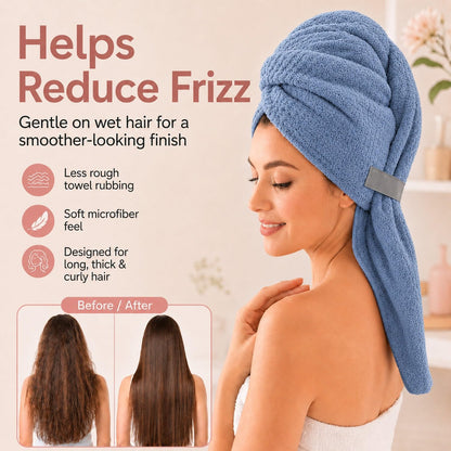 Large Hair Towel Wrap for Women, Quick-Dry Turban, Ultra Absorbent & Anti-Frizz, Ideal for Long, Thick & Curly Hair, Soft Lightweight Microfiber Drying Towel (24x42, Blue)