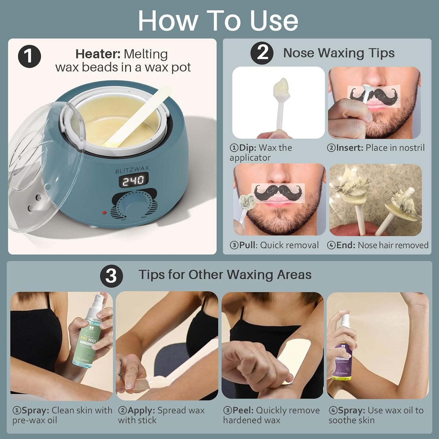 BLITZWAX Brazilian and Bikini Waxing Kit for Women, Hard Wax Warmer for Face, Legs and Body, At Home Hair Removal Kit, Beginner Friendly, Digital Fast Heating, 51 Wax Items