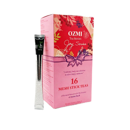OZMI Premium Caffeine Free Fruit & Herbal Tea Sampler Gift Set, 16 Mesh Stick Teas, 4 Flavors, Rosehip, Wild Berry, Rooibos Vanilla & Pomegranate, No Teapot Required