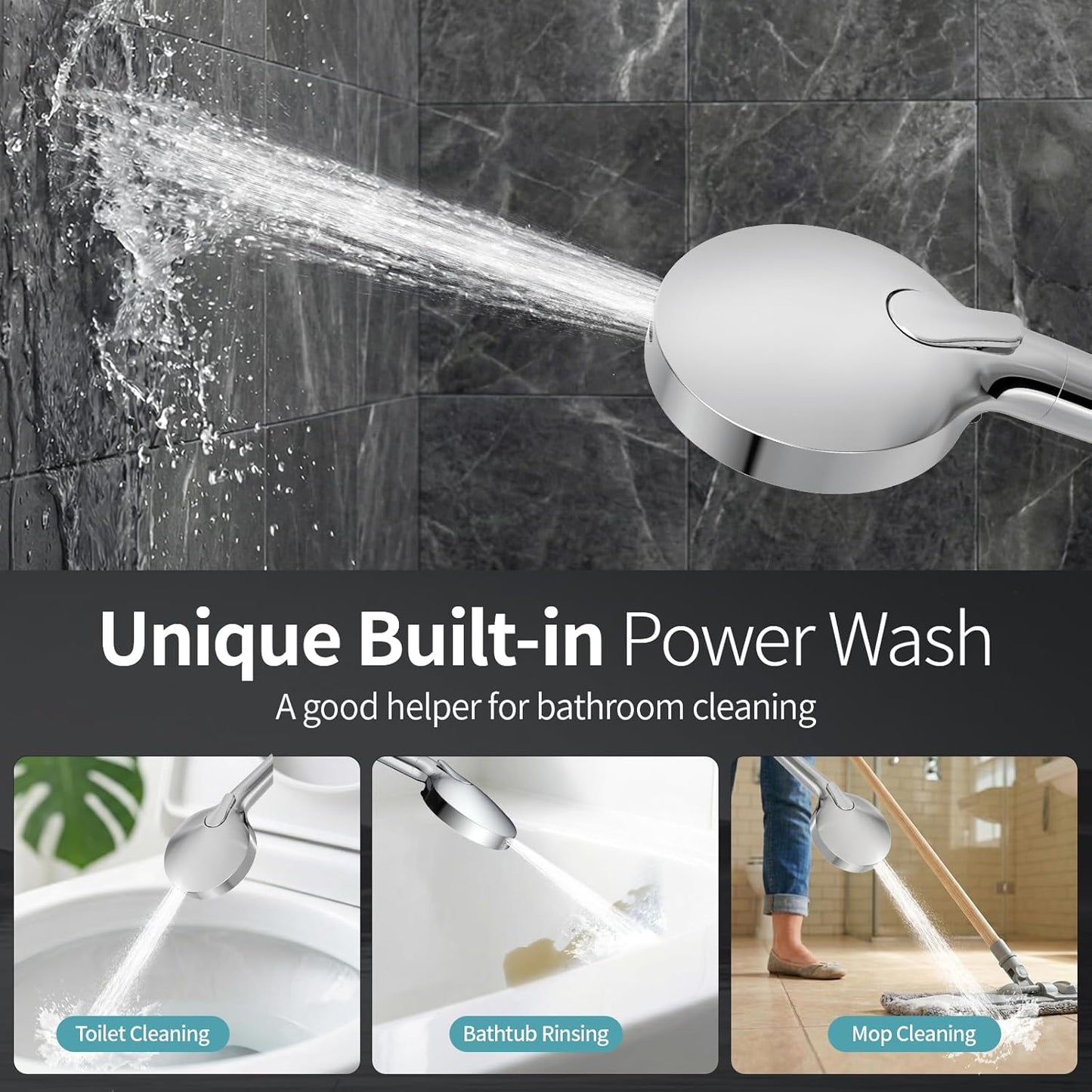 SR SUN RISE NSF Certified Filtered Shower Head with Handheld for Hard Water to Remove Chlorine High Pressure 9-Spray Setting (with Power Wash) Anti-Clog Nozzles (1 Filter, Chrome Silver)
