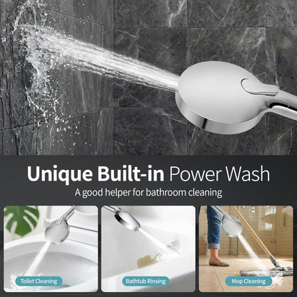 SR SUN RISE NSF Certified Filtered Shower Head with Handheld for Hard Water to Remove Chlorine High Pressure 9-Spray Setting (with Power Wash) Anti-Clog Nozzles (1 Filter, Chrome Silver)