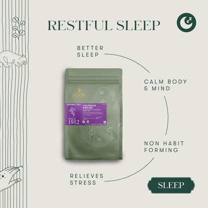 Luxmi Estates Organic Valerian Root, Chamomile, & Lavender Loose Leaf Tea 50g/1.76oz (25 cups) for Sleep | Caffeine Free Wellness Sleep Tea