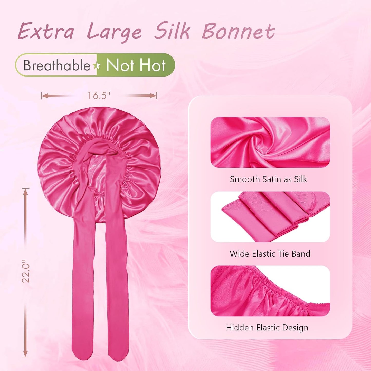 BONNET QUEEN Silk Bonnet for Sleeping for Women Satin Bonnet Night Cap for Curly Hair with Tie Band, Single Layer, Cream Pink