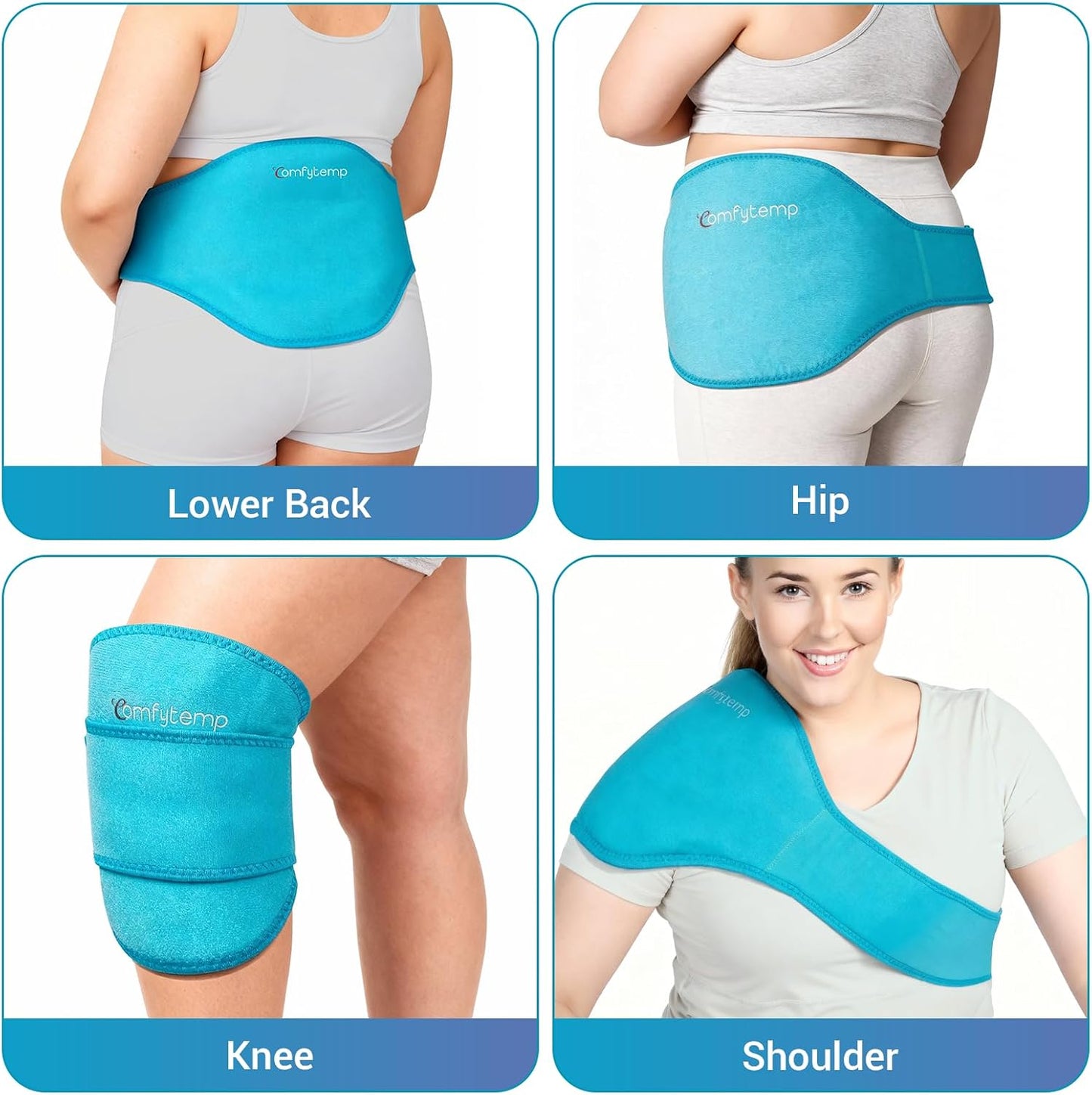 Comfytemp Ice Pack for Back Pain Relief, 2 Pcs, Sciatica Ease Brace, Reusable Gel Lower Back Ice Wrap for Injuries, Hot Cold Compress for Lower Lumbar, Waist, Men Women After Surgery (Blue)