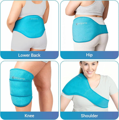 Comfytemp Ice Pack for Back Pain Relief, 2 Pcs, Sciatica Ease Brace, Reusable Gel Lower Back Ice Wrap for Injuries, Hot Cold Compress for Lower Lumbar, Waist, Men Women After Surgery (Blue)