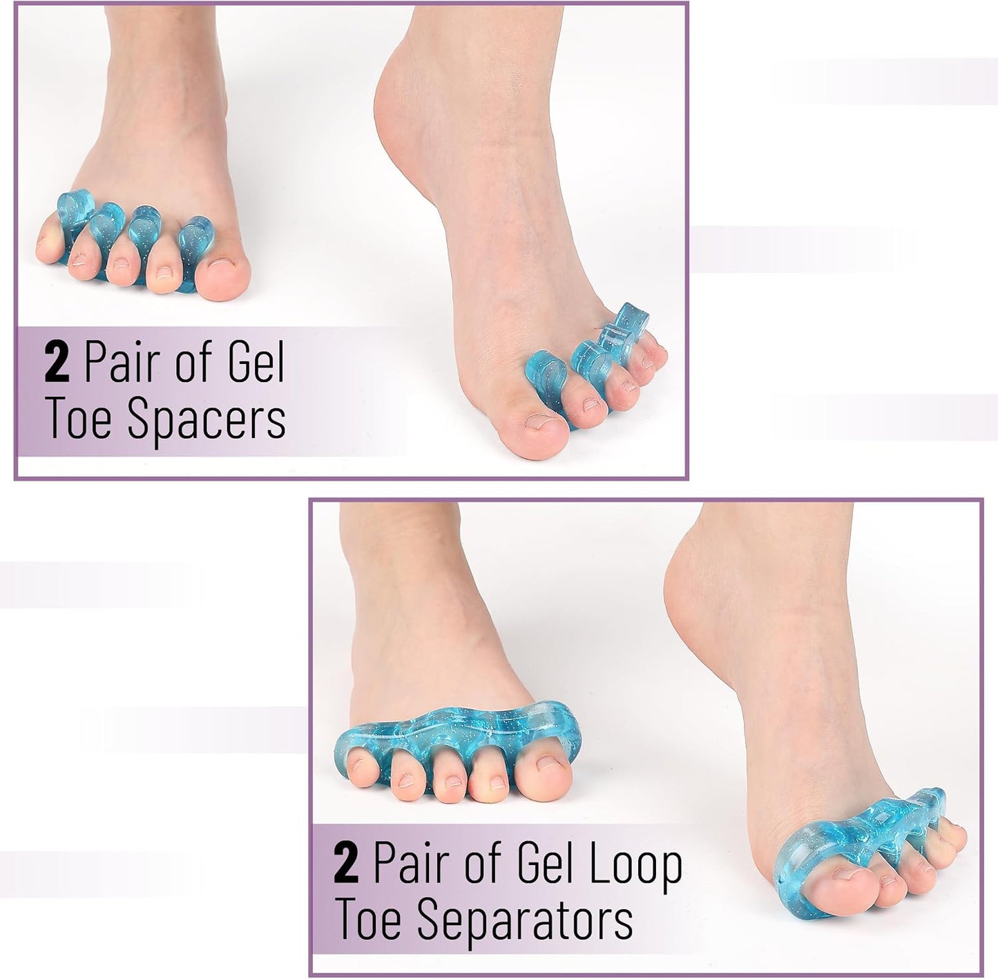 DR. JK- ToePal Gel Toe Separator, 2 Pairs, Toe Spacers, Toe Straightener, Hammer Toe Straightener, Toe Spreader, Toe Stretcher, Toe Corrector for Women and Men, Bunion Corrector