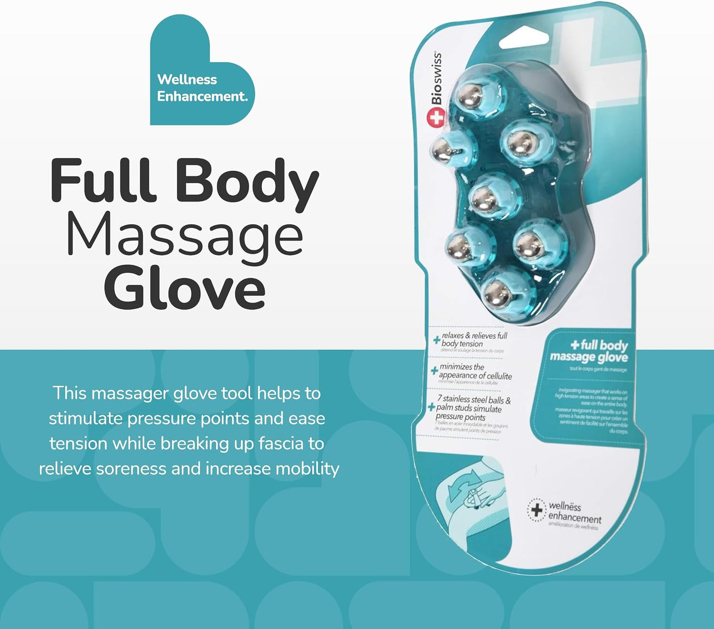 BioSwiss Claw Massage Roller, Handheld Muscle Massager with 5 Rotating Heads for Back, Legs, and Shoulder