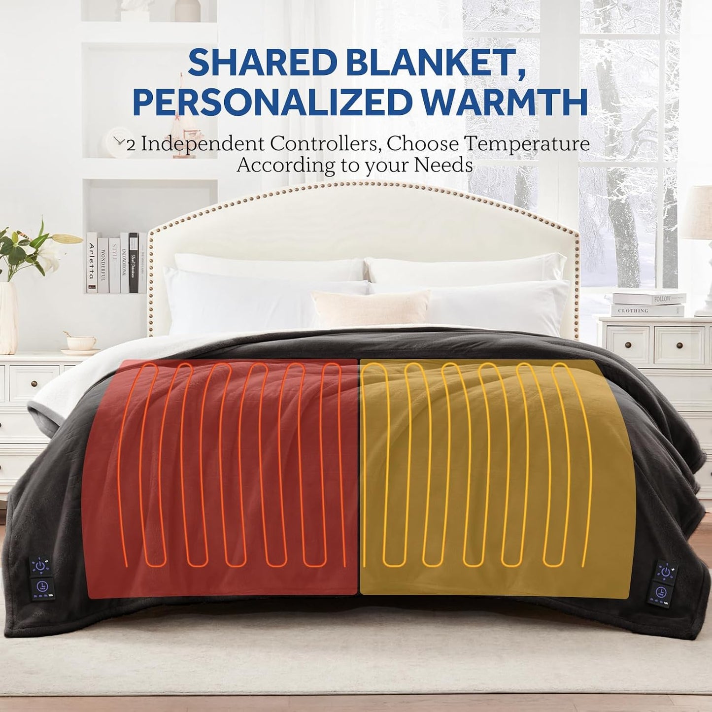 Sealy Heated Blanket Throw with Built-in Button Controller, Reversible Flannel to Sherpa Electric Blanket with 2-10 Hours Auto-Off & 4 Heating Levels, Over-Heat Protection, 50x60 inch, Beige