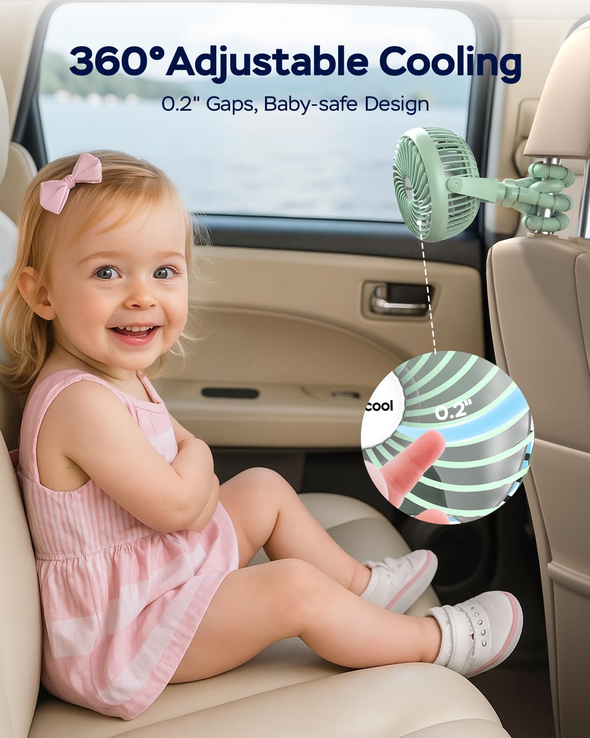 AMACOOL Baby Stroller Fan 5000mAh Rechargeable, Max 20H Cooling