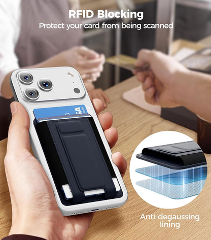 for MagSafe Wallet, Works with Apple Find My, 5-Card RFID Holder with Stand Also Grip, Strong Magnetic Wallet for iPhone 17/16/15/14/13/12 Pro Max Air Plus, Wireless Charging, Black