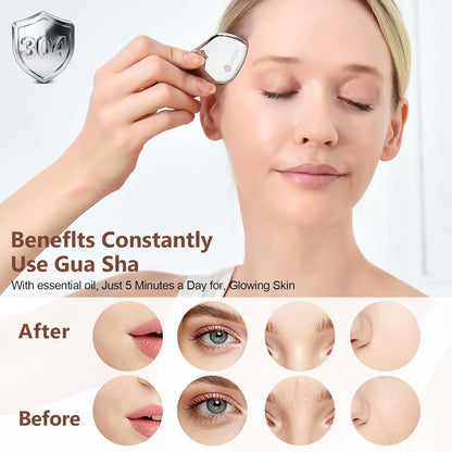 304 Stainless Steel Gua Sha Facial Tools Lymphatic Drainage Gift | Jawline Sculpting, Facial Tightening, Face Contouring, Wrinkle Reduction, Gift for Her, Skin Care, Cooling Therapy