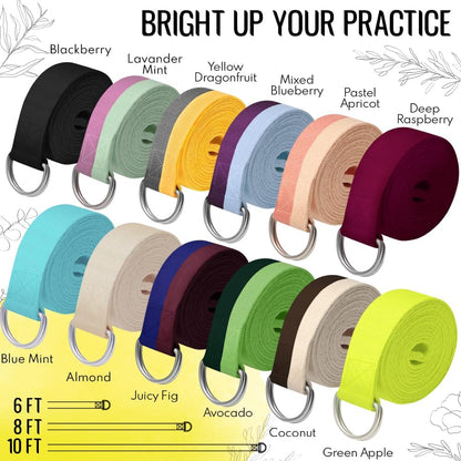 TECEUM 2 IN 1 Yoga & Mat Strap for Stretching – Cotton – 6/8/10 ft