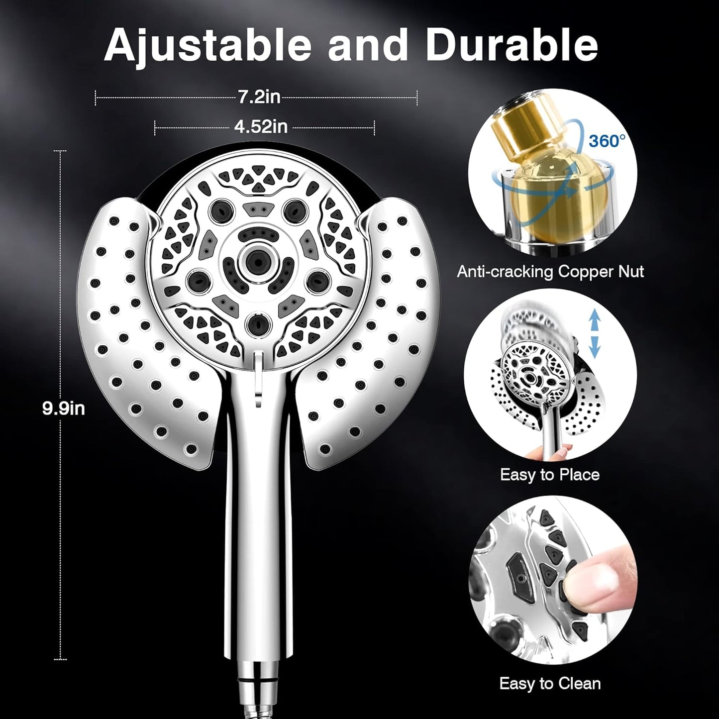 INAVAMZ Shower Head with Handheld High Pressure: Hand Held Shower Head & Rain Shower Head 2-IN-1 Shower Head with 59" Rotatable Stainless Steel Hose, Shower Trim Systems, Sliver 2.5 GPM 15391 Filter