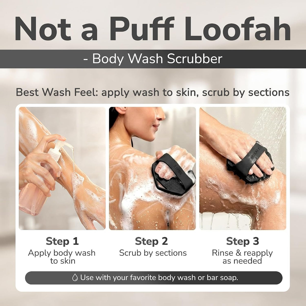 SILKLE Silicone Body Scrubber Exfoliator, Shower Scrubber & Silicone Loofah