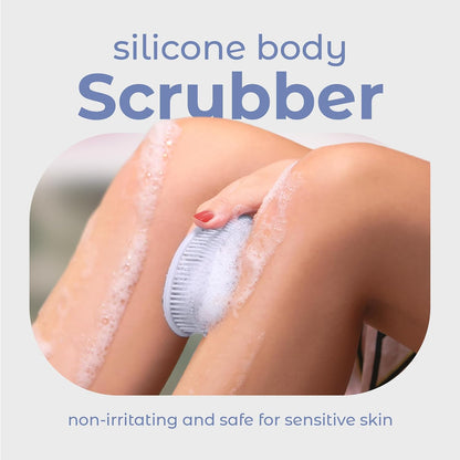MainBasics Silicone Body Scrubber, Pink, Exfoliate | Dual-Sided, Shower Exfoliator, For Men & Women, Loofah Alternative
