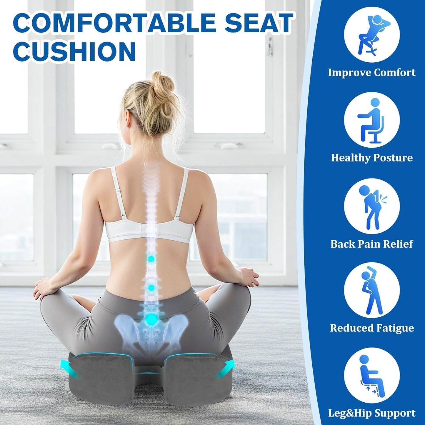 CushyOasis Seat Cushion, Gel Chair Cushions, Office Chair Cushions, Anti-Slip Bottom & Removable Cover Tailbone Pain Relief Cushion, Memory Foam Seat Cushion for Office, Wheelchair, Car (Black)
