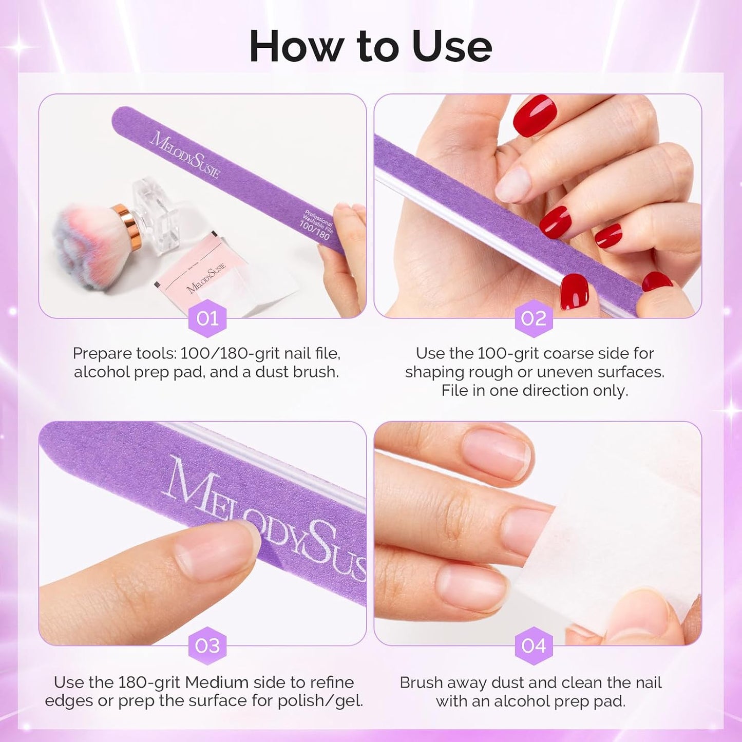 MelodySusie 16Pcs Professional Nail Buffer Kit,Nail Files and Buffers,Nail Buffer Block,Nail Brush, Nail File Buffers Kit for Natural Nails,DIY,Home Use,Salon（100/180 Grit）