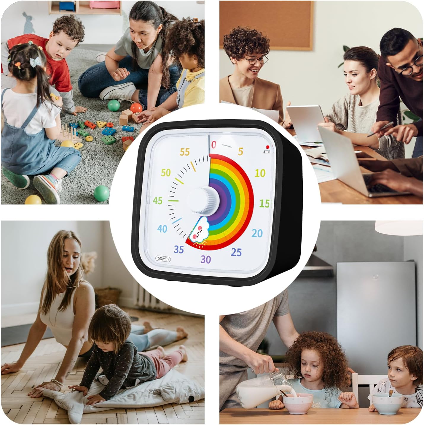 Yunbaoit Visual Timer with Protective Case, Rainbow Disk 60 Minute Countdown Timer for Kids and Adults, Silent Time Management Tool(Blue Rainbow)