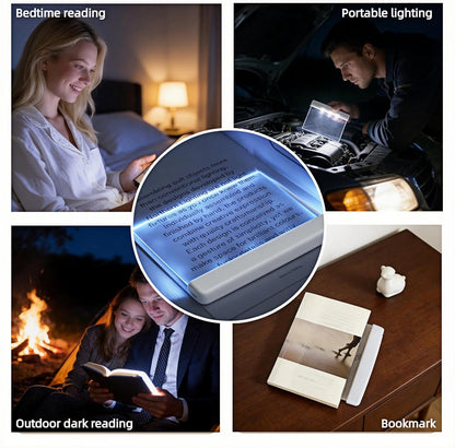 Book Light LED Flat Panel - Wireless Clip-On Eye-Care Page Light for Night Bed Reading, No-Glare Portable Reading Lamp for Students Adults, White