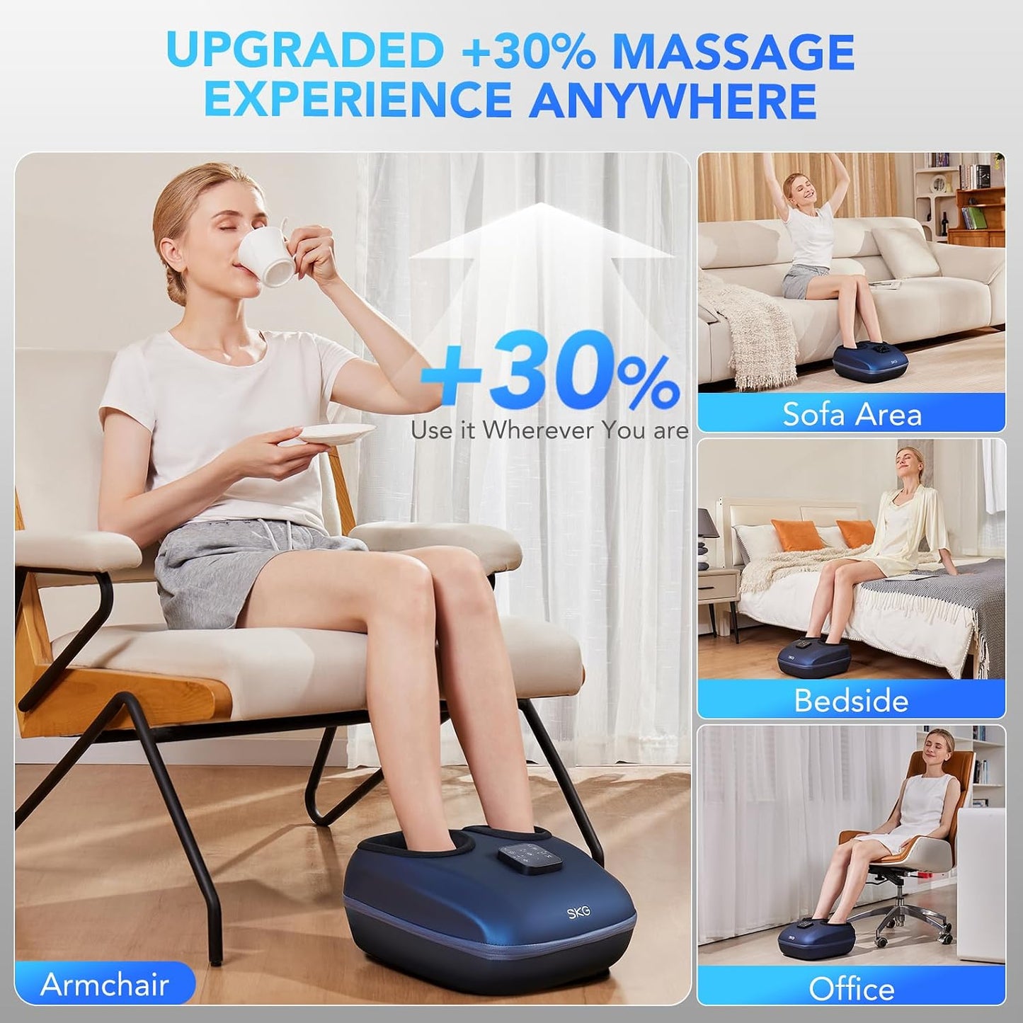 SKG YS100 Foot Massager with Heat and Remote, Upgrade Electric Feet Massager for Plantar Fasciitis Pain Relief, 3 Levels Compression Massage for Neuropathy Plantar Fasciitis, Fits Size 5-13,