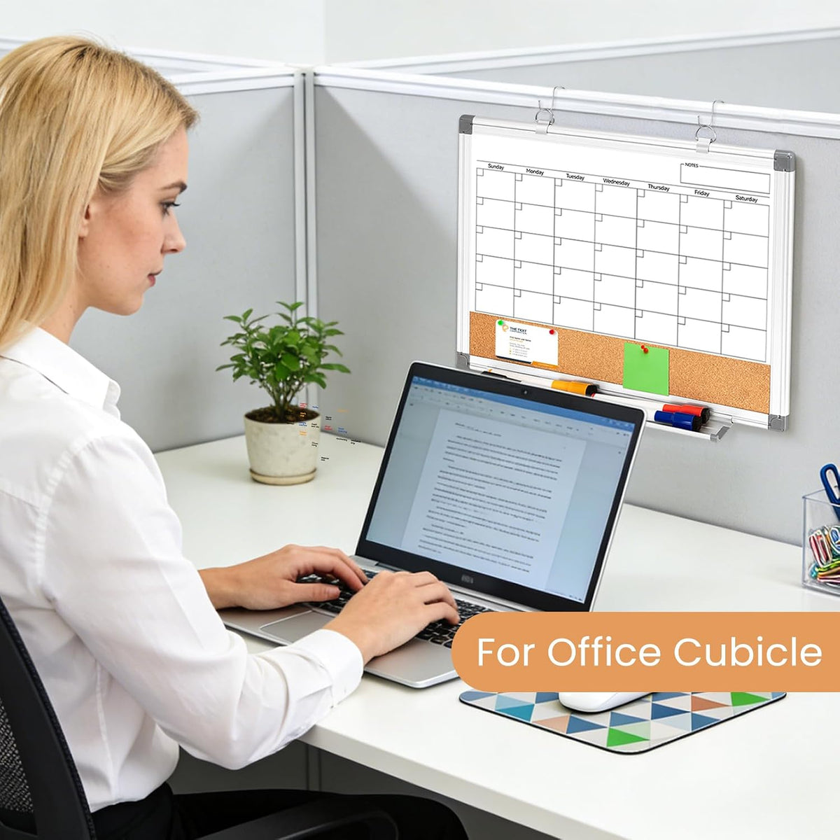 Weekly Dry Erase Calendar Whiteboard for Wall, 24" x 18" Cork Week Planner