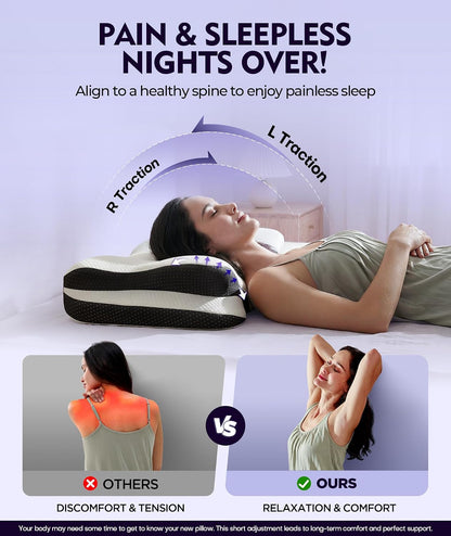 Osteo Zoned Contour Cervical Neck Pillow for Deeper Pain Relief Sleep, Q-max 3X Cooling Pillow with Non-Temperature Affected Memory Foam, Ergonomic Support Pillows for Back Stomach Side Sleeper