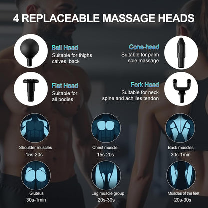 LEERCON Massage Gun Deep Tissue, Silent Motor and Portable Massage Gun with 4 Interchangeable Heads for Deep Muscle Relief and Relaxation, Relax Gift