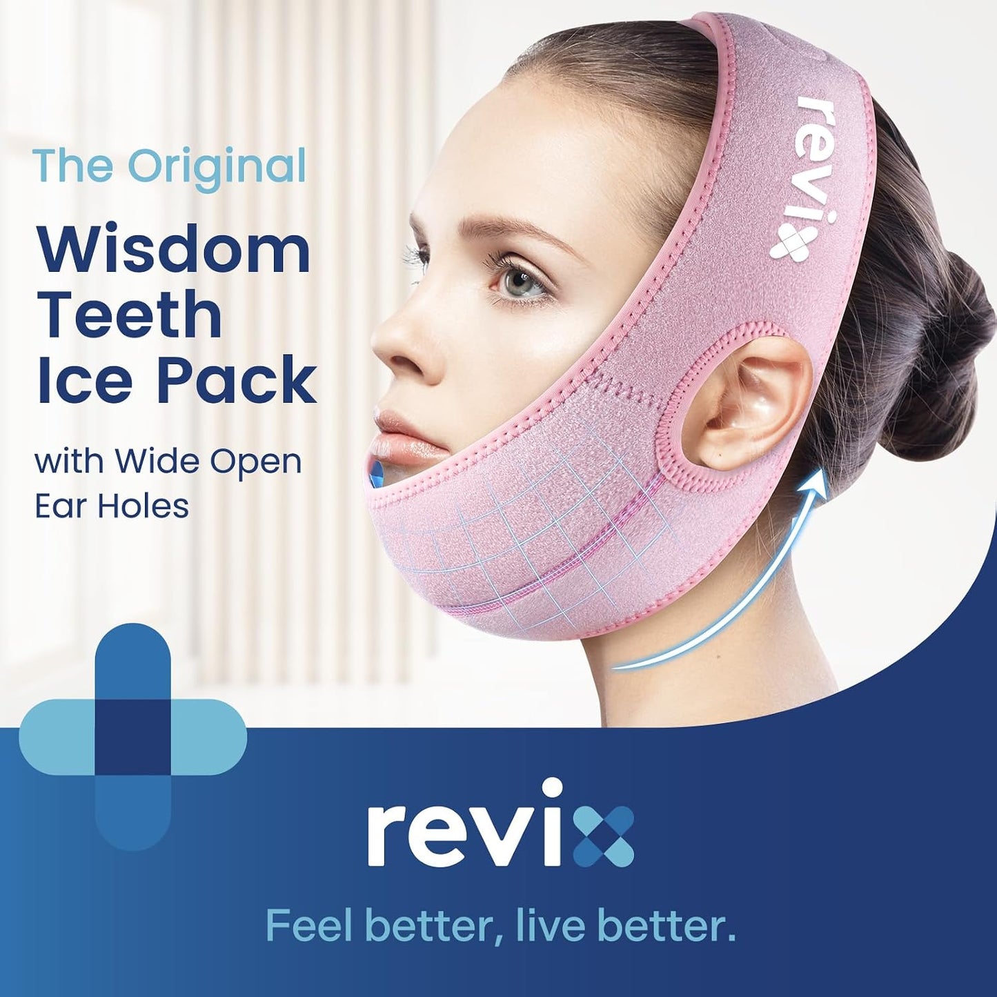 REVIX Wisdom Teeth Ice Pack Head Wrap with 3D Sewing Jaw Ice Pack for Face Oral Surgery Pain Relief for TMJ, Tooth Extraction & Teeth Removed, Extra Snug Fit with 4 Hot Cold Gel Packs Reusable, Black