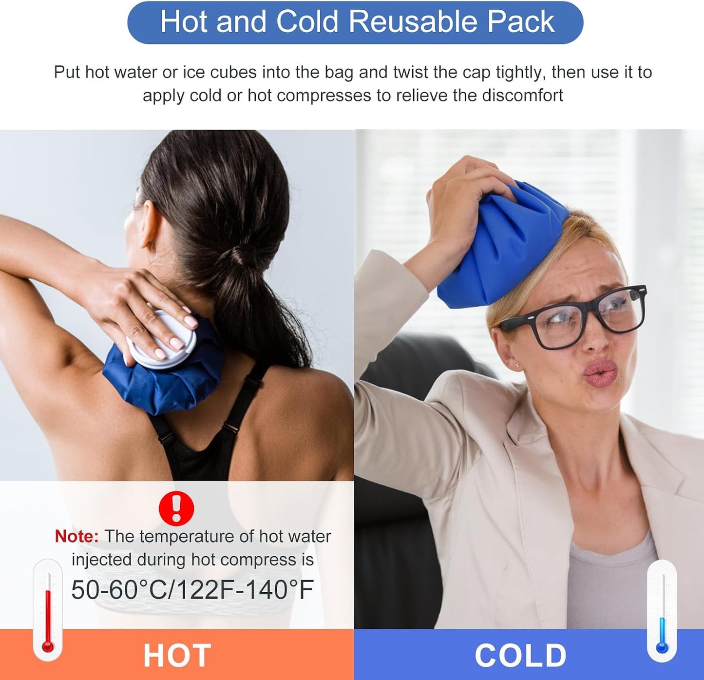 Ice Bags for Injuries, 3rd Gen Reusable Ice Packs, Hot & Cold Therapy Pain Relief, Ice Bag No-Leak & Waterproof, Traditional Ice Pack, Versatile & Durable, Blue (6 in + 11 in)