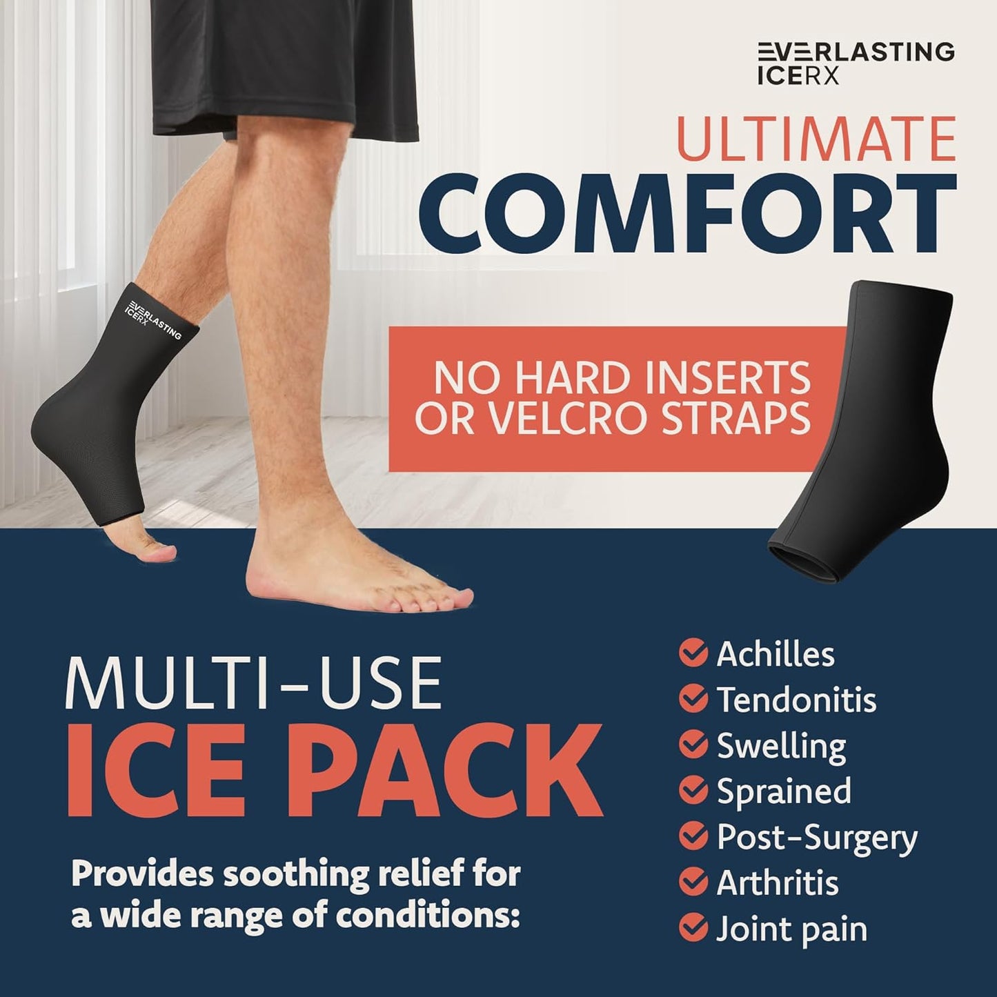 Ankle Compression Sleeve for Achilles Tendonitis Relief, Ankle Ice Pack Wrap, Foot Brace Sprained Ankle Support for Women and Men, Freeze Cold Packs for Plantar Fasciitis