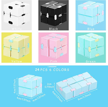 Sumind 24 Pieces Infinity Cube Fidget Toy Mini Blocks Cube Bulk Gadget Sensory Toy Hand Held Blocks Finger Gadget Gift for Adults Anxiety Stress Relief Game(Cute Style)