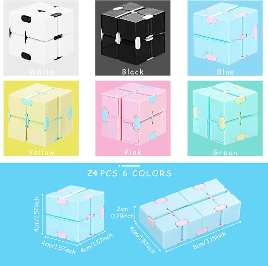 Sumind 24 Pieces Infinity Cube Fidget Toy Mini Blocks Cube Bulk Gadget Sensory Toy Hand Held Blocks Finger Gadget Gift for Adults Anxiety Stress Relief Game(Cute Style)