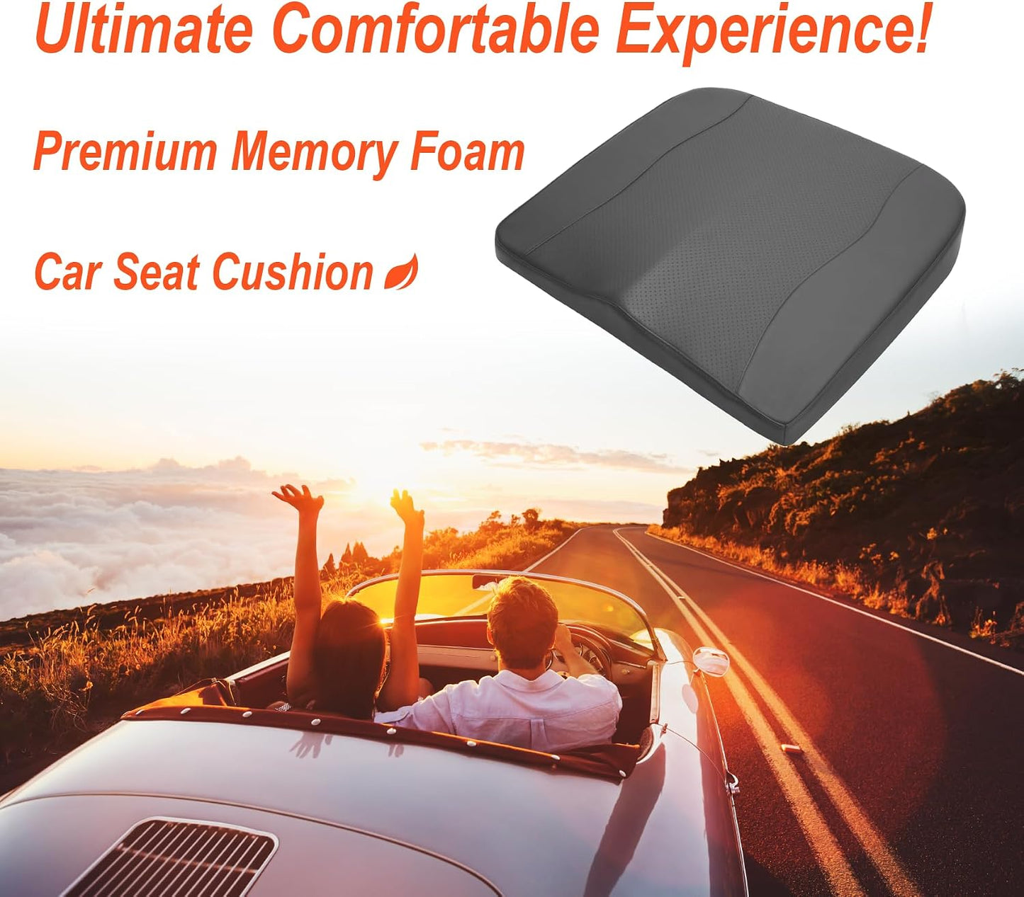 Lofty Aim Car Seat Cushion, Comfort Memory Foam Car Cushions for Driving - Sciatica & Lower Back Pain Relief, Driver Seat Pillow for Auto, Office Chair, Wheelchair - Black